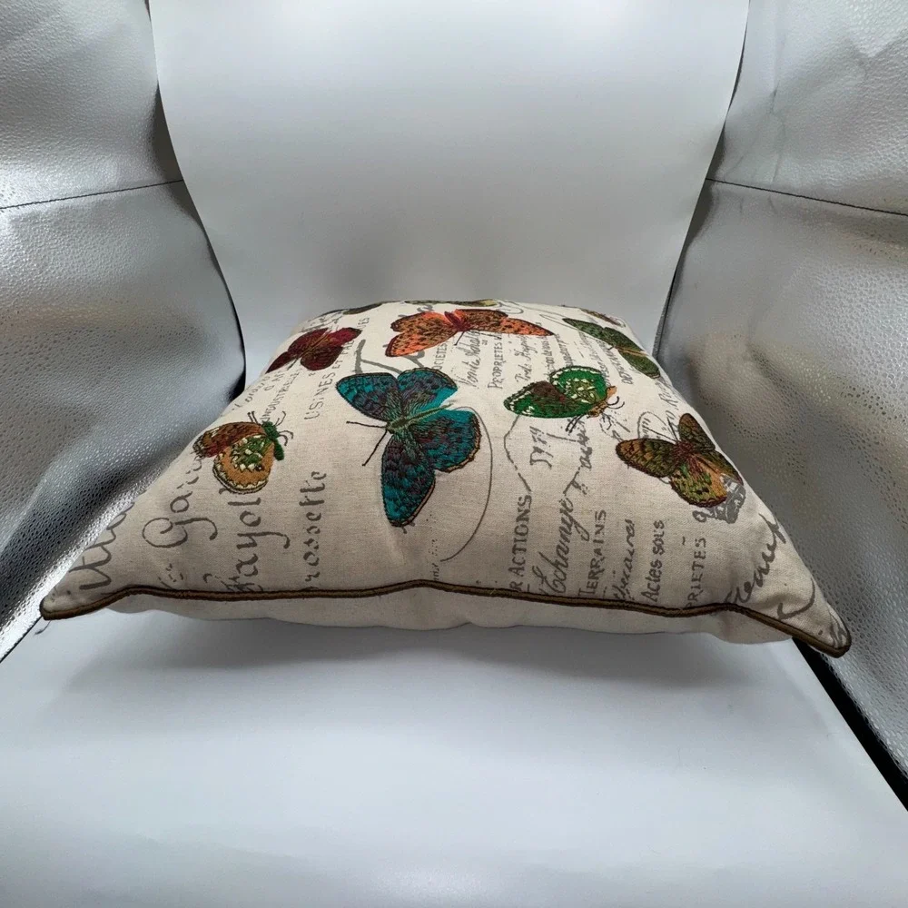 Pier 1 Imports 15x15 Luxury Throw Pillow Embroidered Rainbow‎ Butterfly Decor